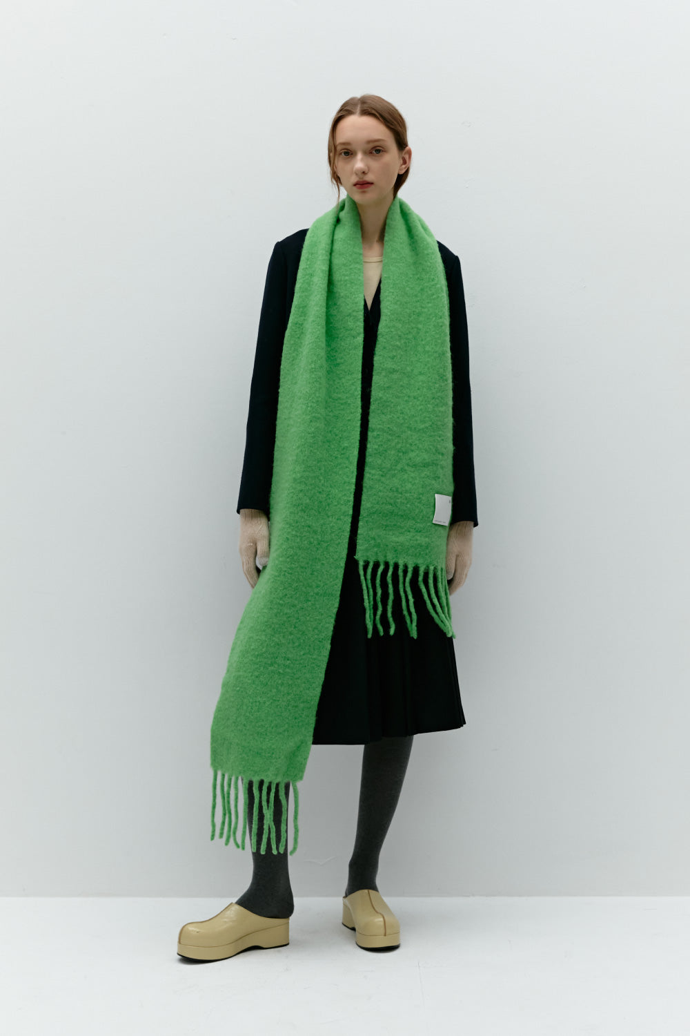 Chunky Mohair Scarf Solid_Green apple