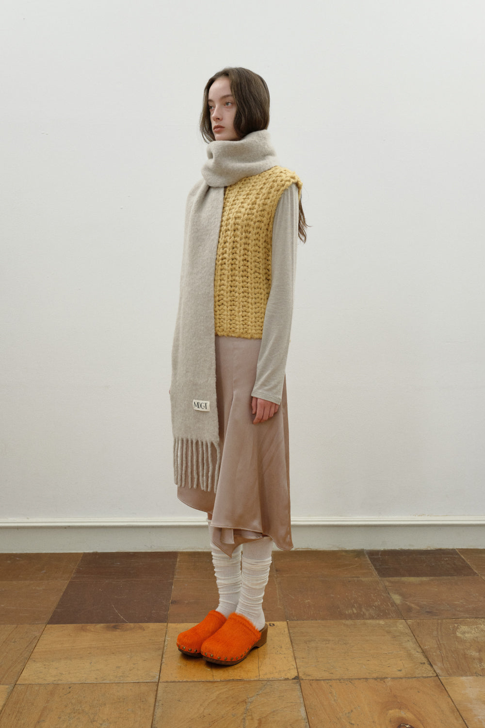 Chunky Mohair Scarf Solid_Beige