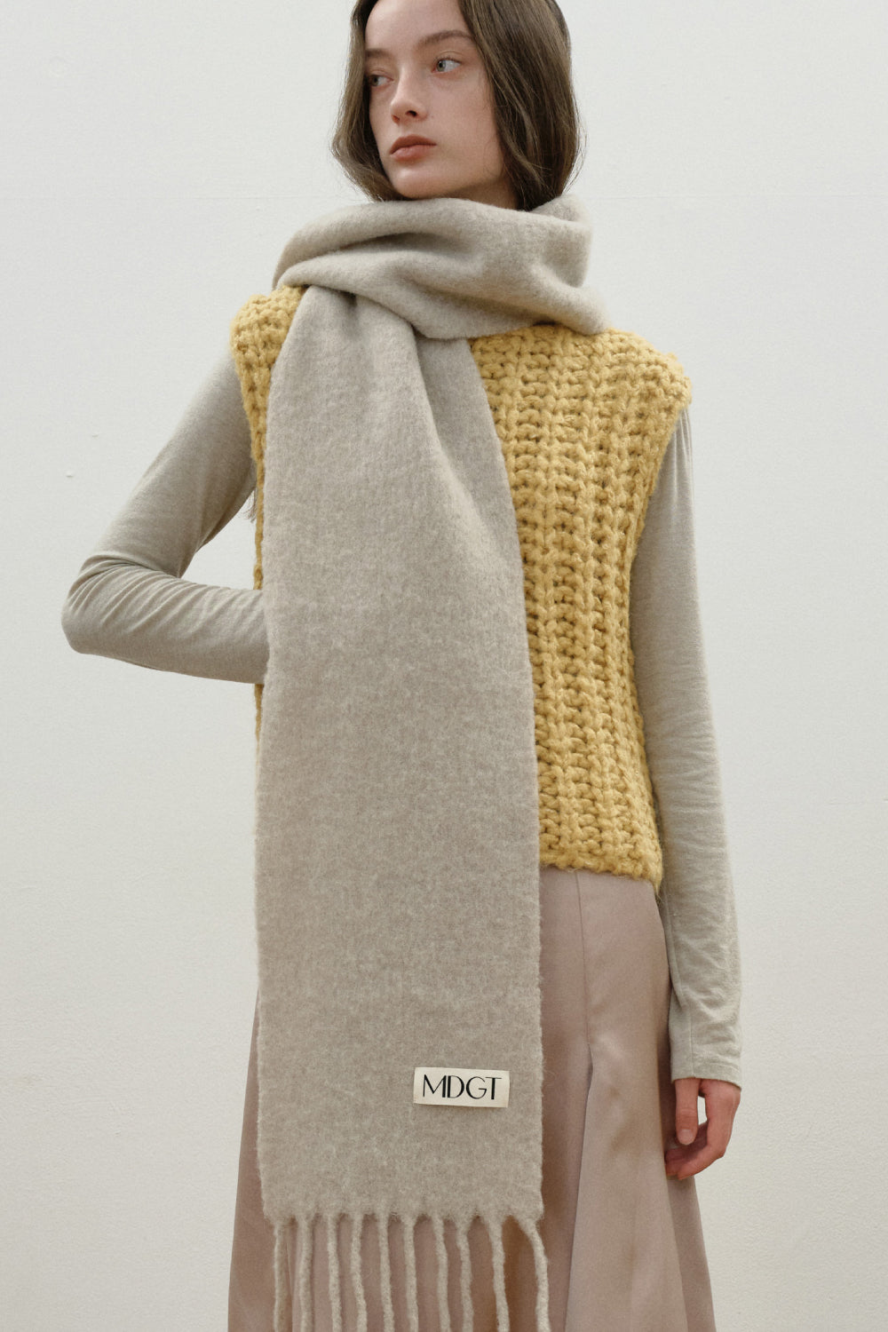 Chunky Mohair Scarf Solid_Beige