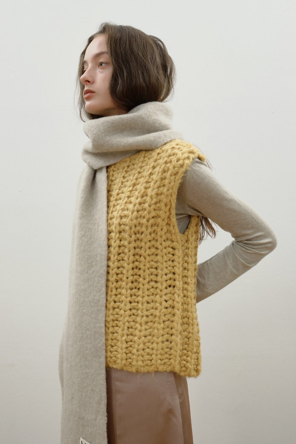 Chunky Mohair Scarf Solid_Beige