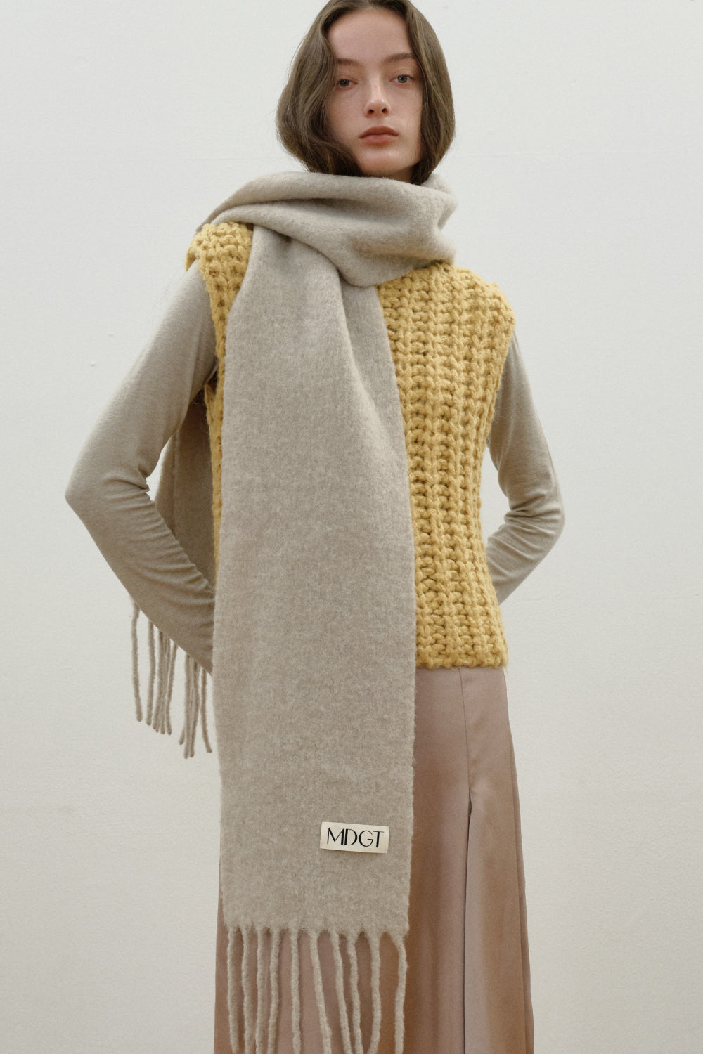 Chunky Mohair Scarf Solid_Beige