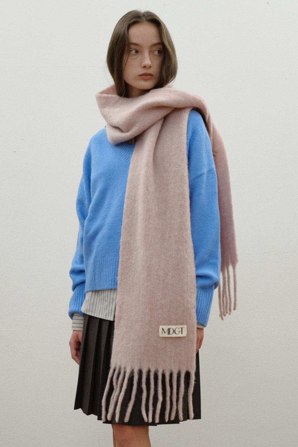 Chunky Mohair Scarf Solid_Dusty pink