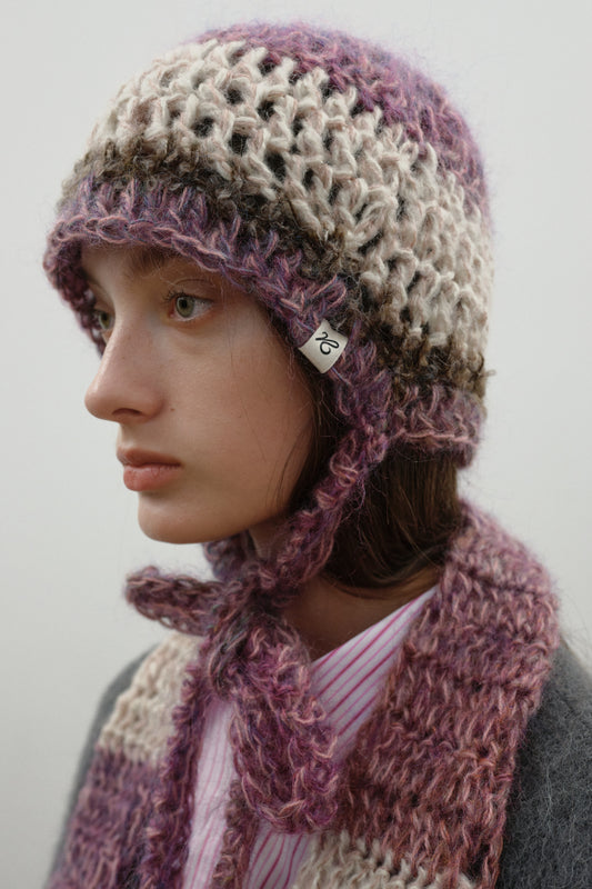 Mohair Crochet Beanie_Plum, Baby pink