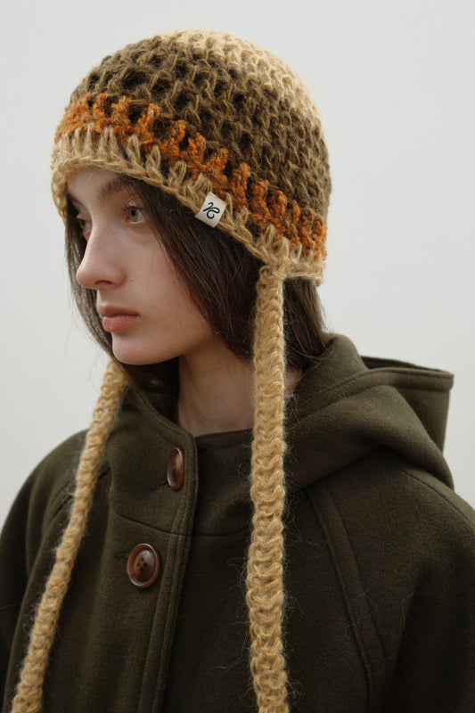 Mohair Crochet Beanie_Yellow, Brown