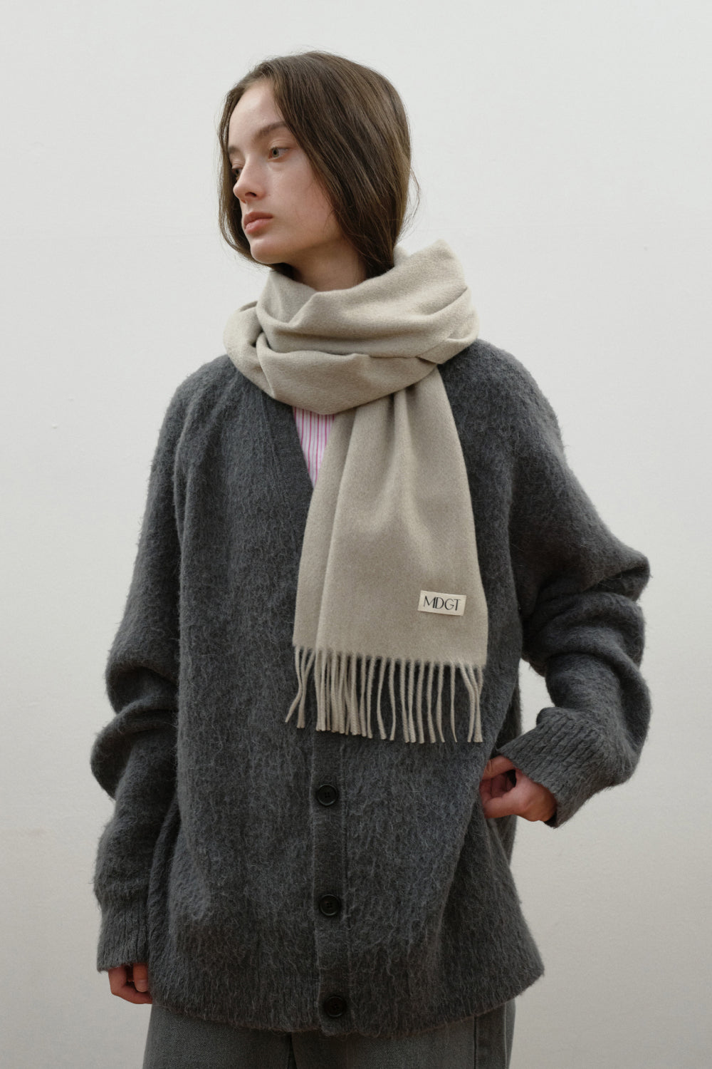 Woven Cashmere Scarf Solid_Beige