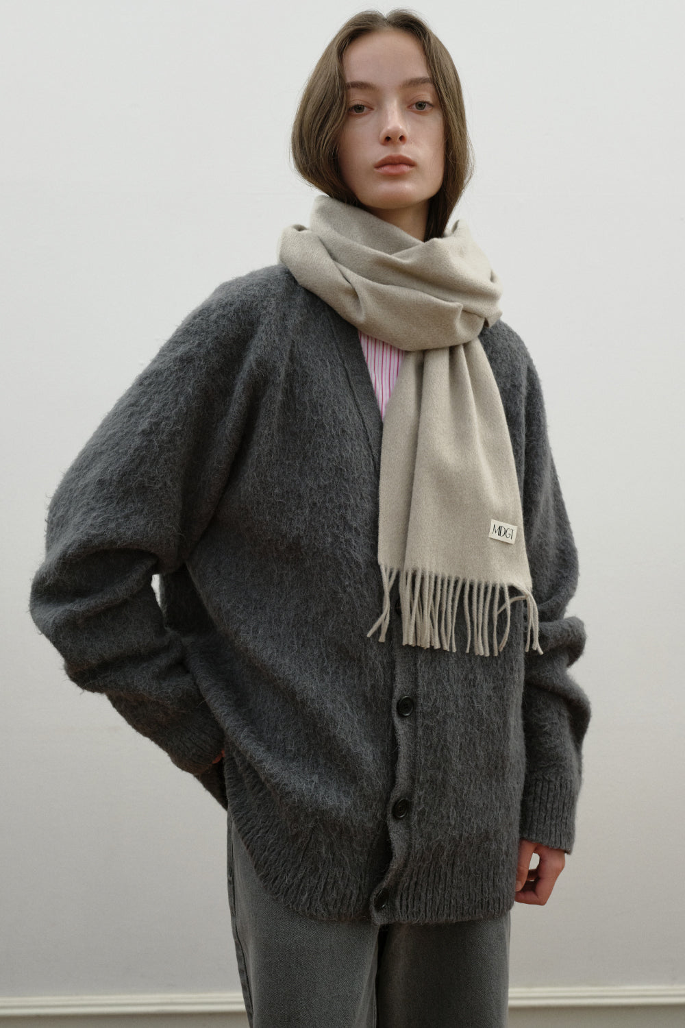 Woven Cashmere Scarf Solid_Beige