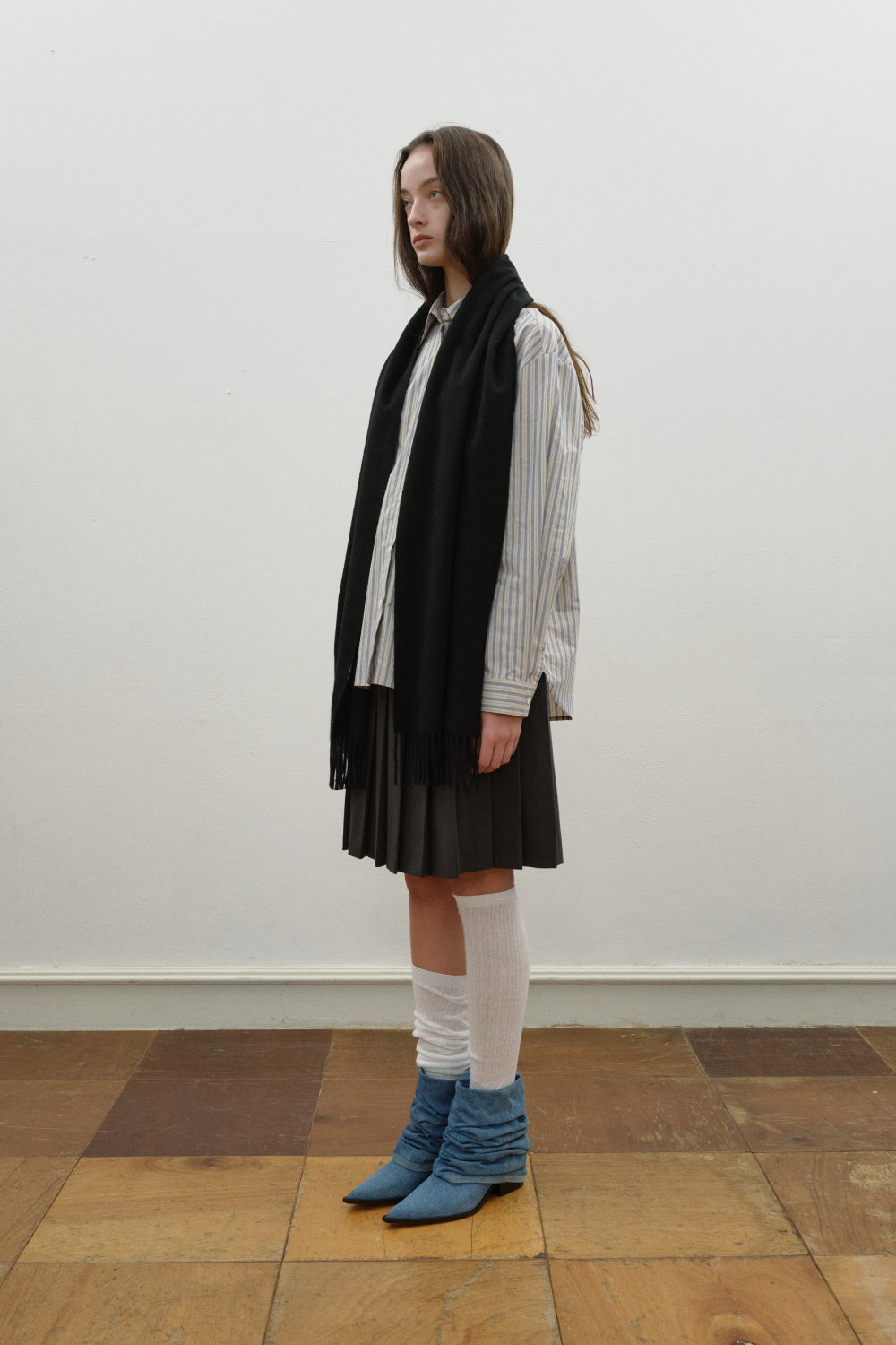 Woven Cashmere Scarf Solid_Black