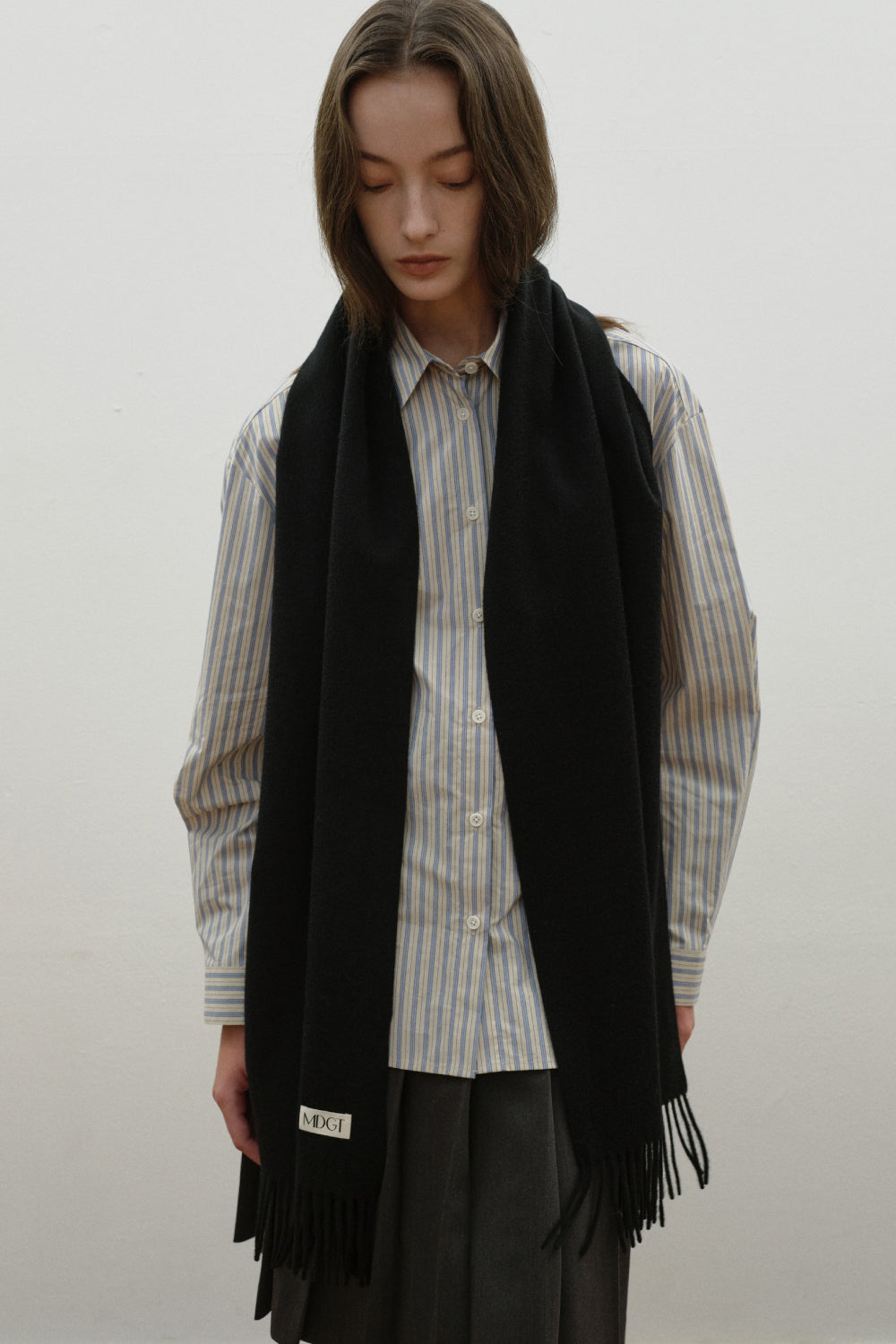 Woven Cashmere Scarf Solid_Black