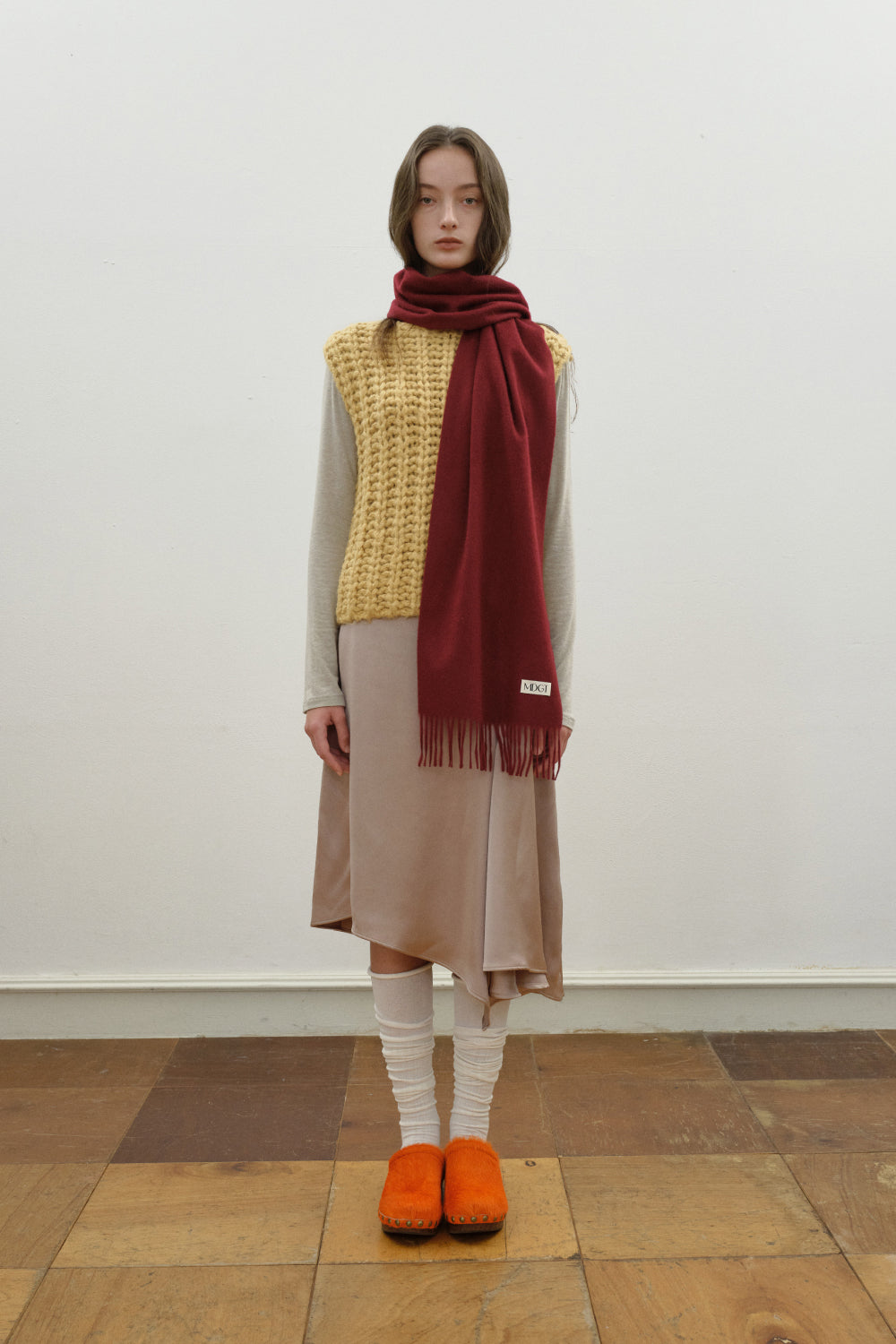 Woven Cashmere Scarf Solid_Burgundy