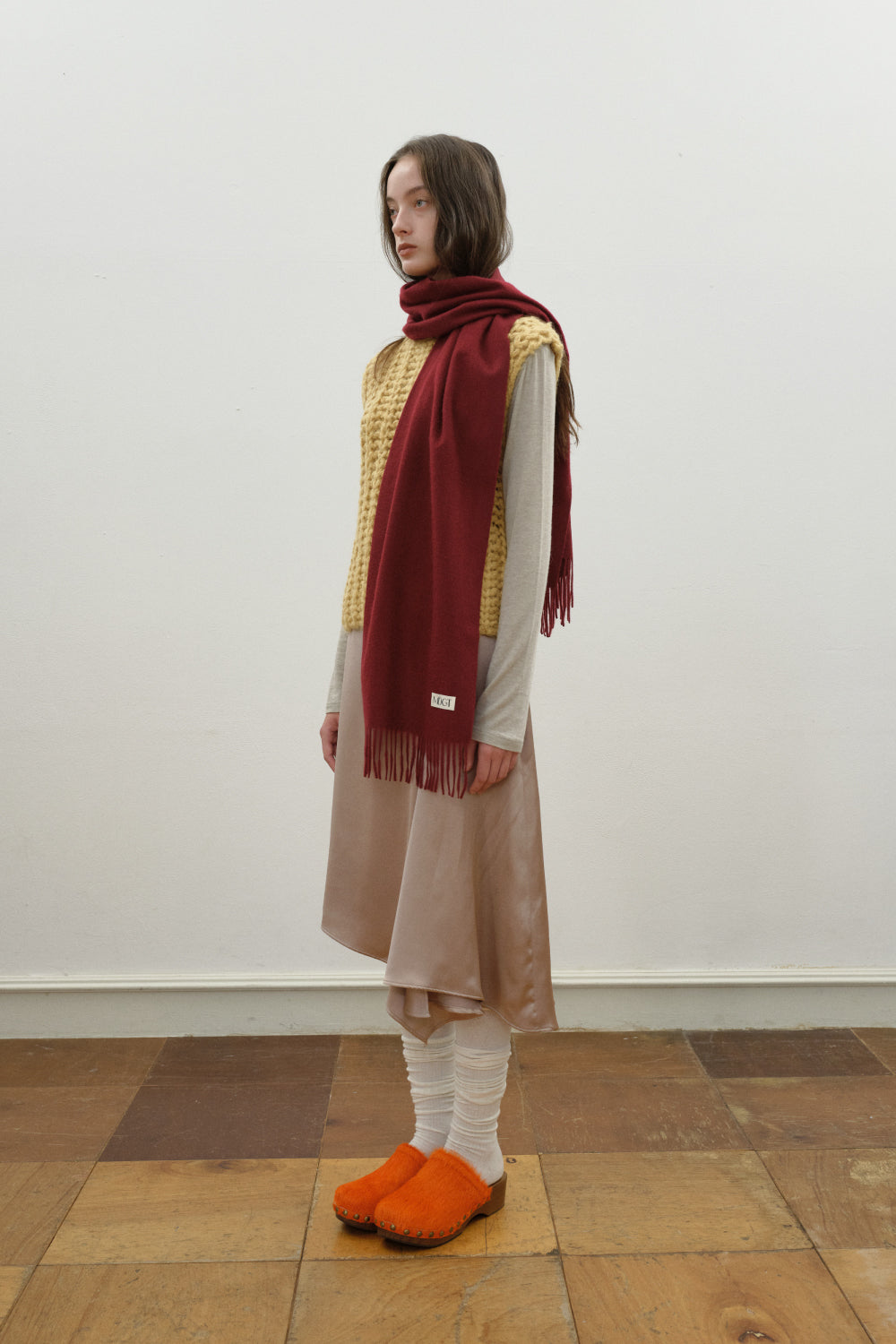 Woven Cashmere Scarf Solid_Burgundy