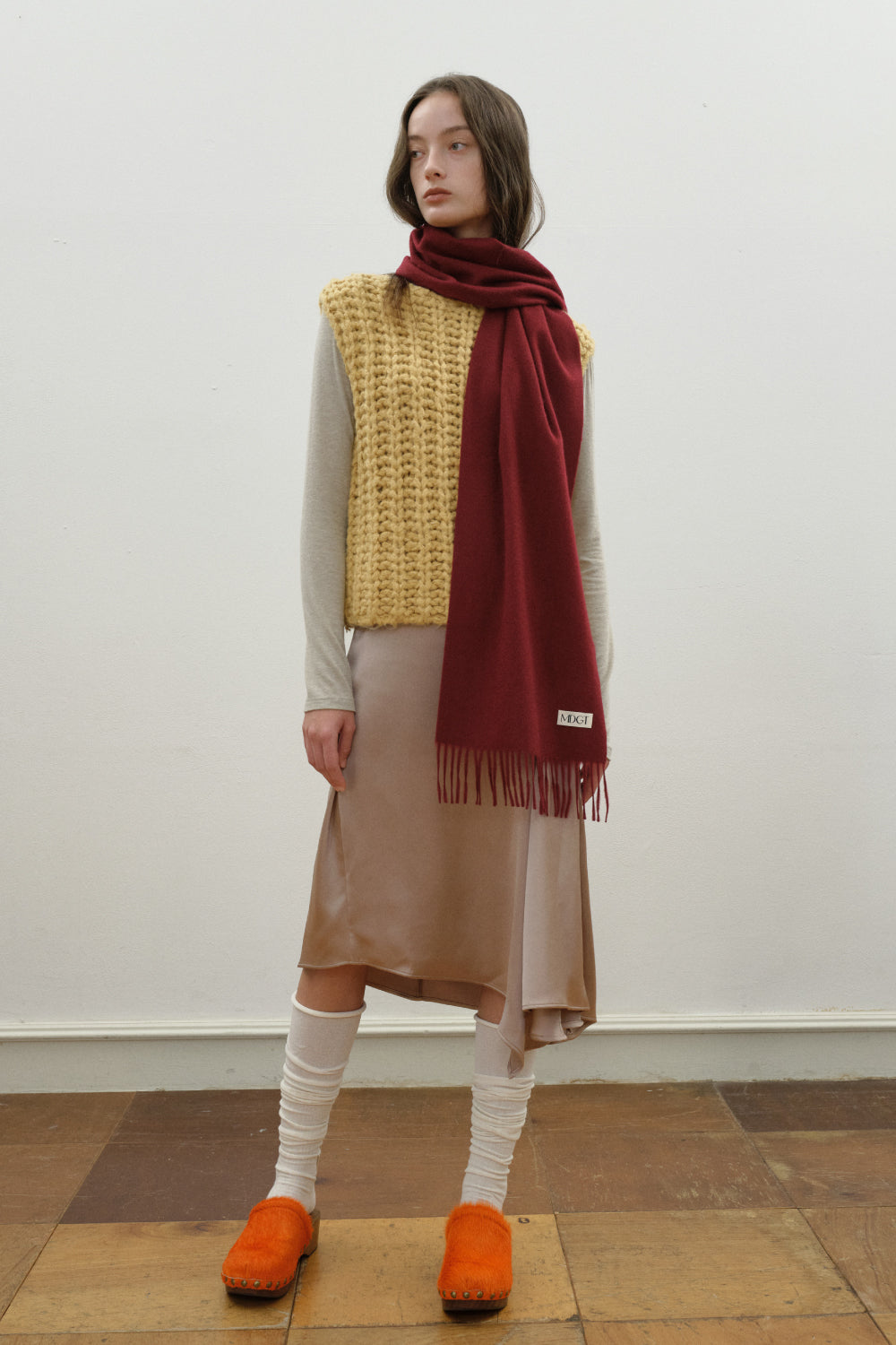 Woven Cashmere Scarf Solid_Burgundy