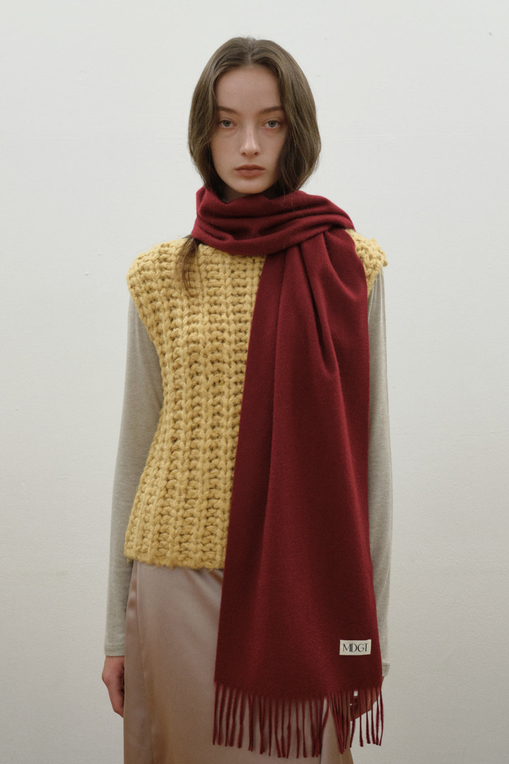 Woven Cashmere Scarf Solid_Burgundy