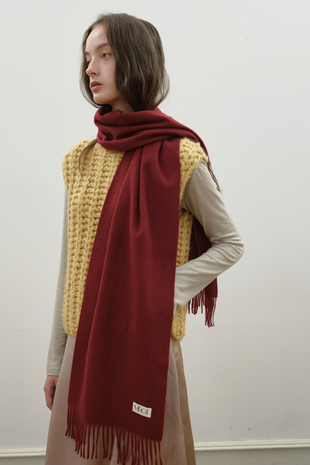 Woven Cashmere Scarf Solid_Burgundy