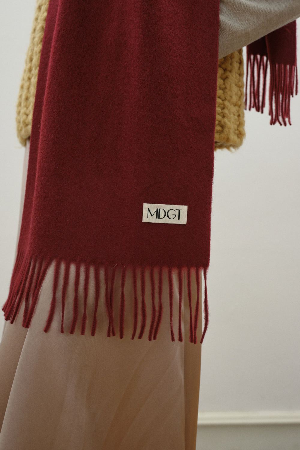 Woven Cashmere Scarf Solid_Burgundy