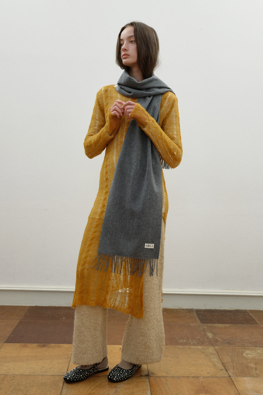 Woven Cashmere Scarf Solid_Grey