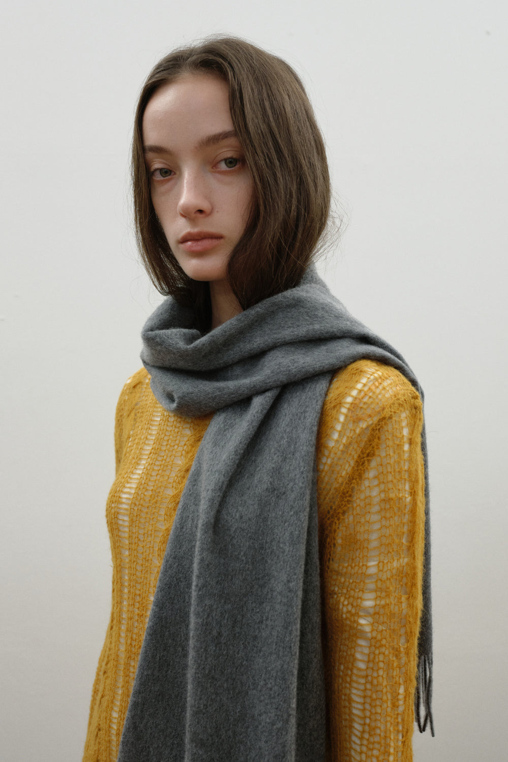 Woven Cashmere Scarf Solid_Grey