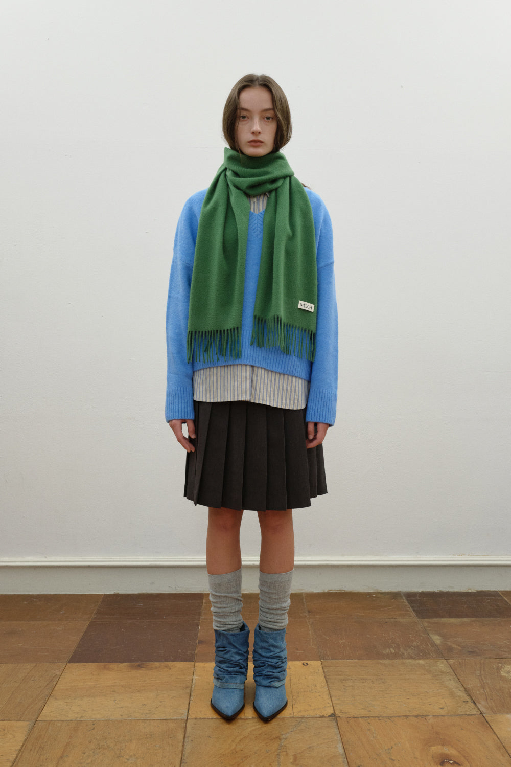 Woven Cashmere Scarf Solid_Green