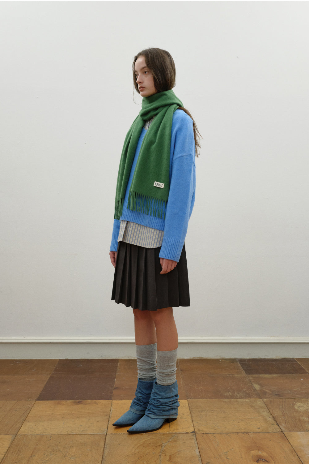 Woven Cashmere Scarf Solid_Green