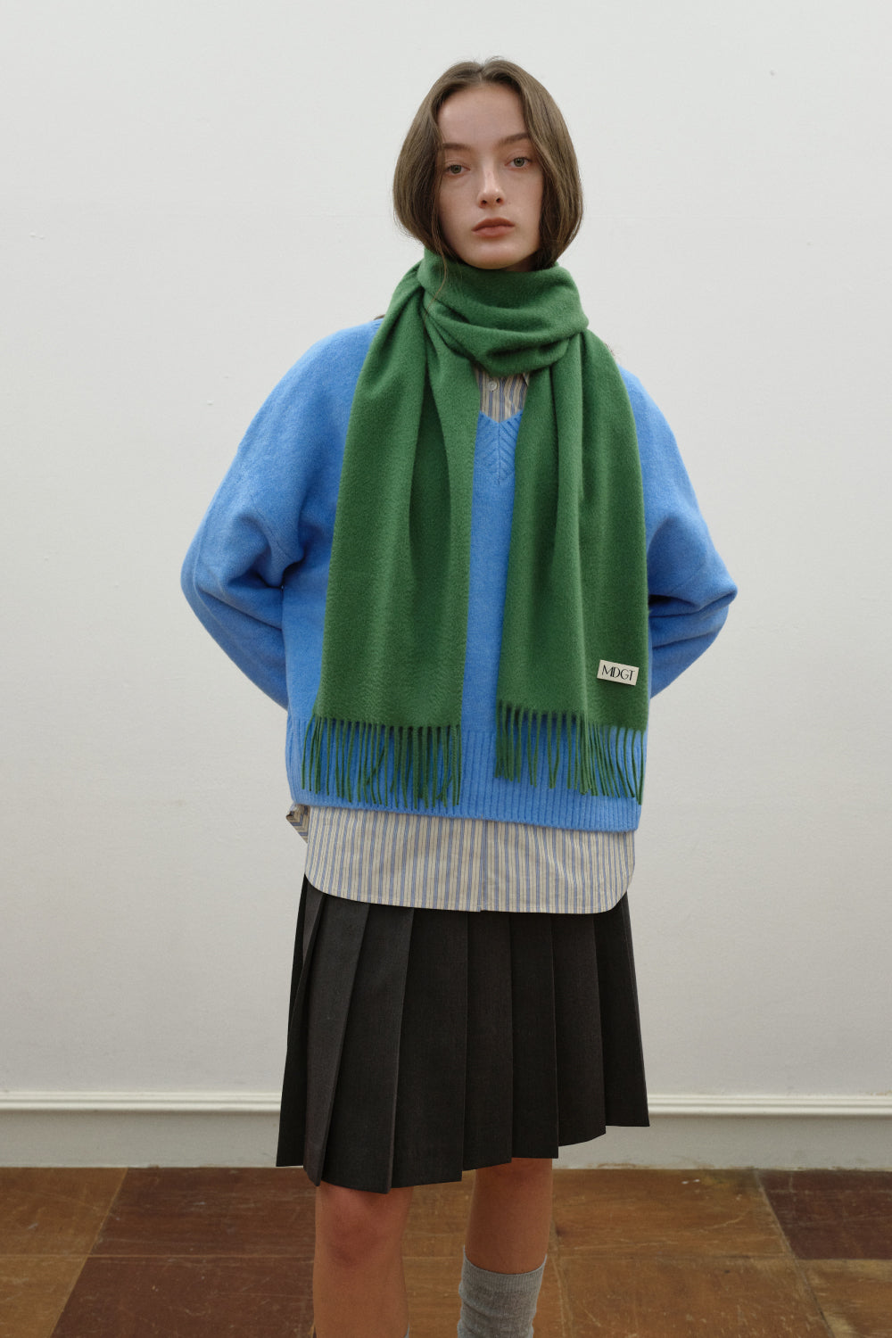 Woven Cashmere Scarf Solid_Green