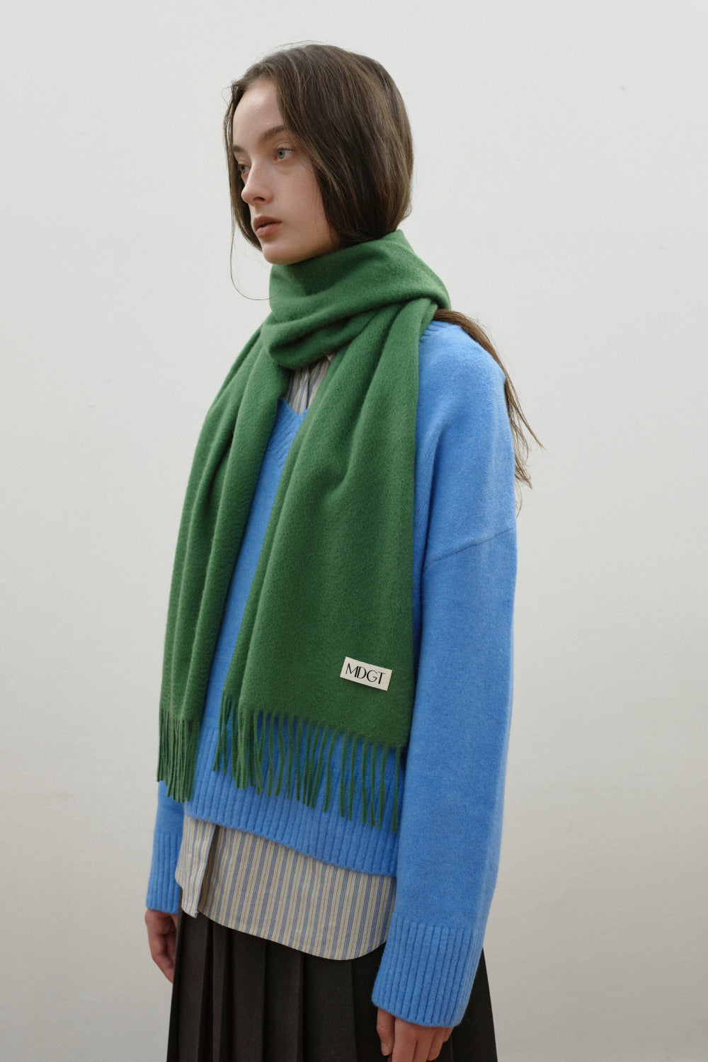 Woven Cashmere Scarf Solid_Green