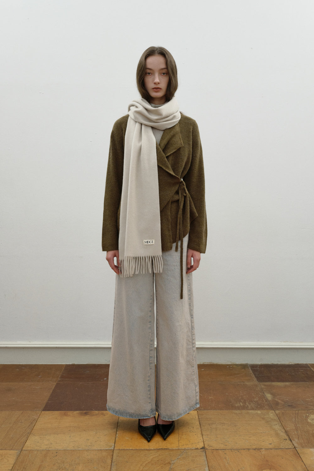 Woven Cashmere Scarf Solid_Ivory