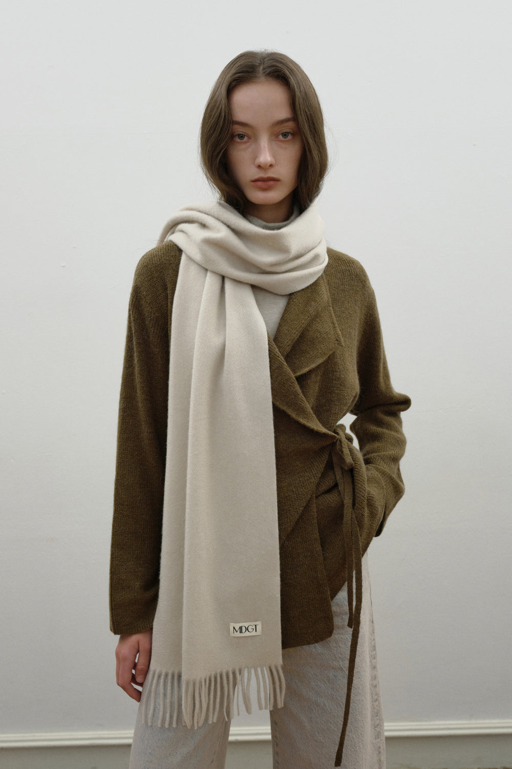 Woven Cashmere Scarf Solid_Ivory