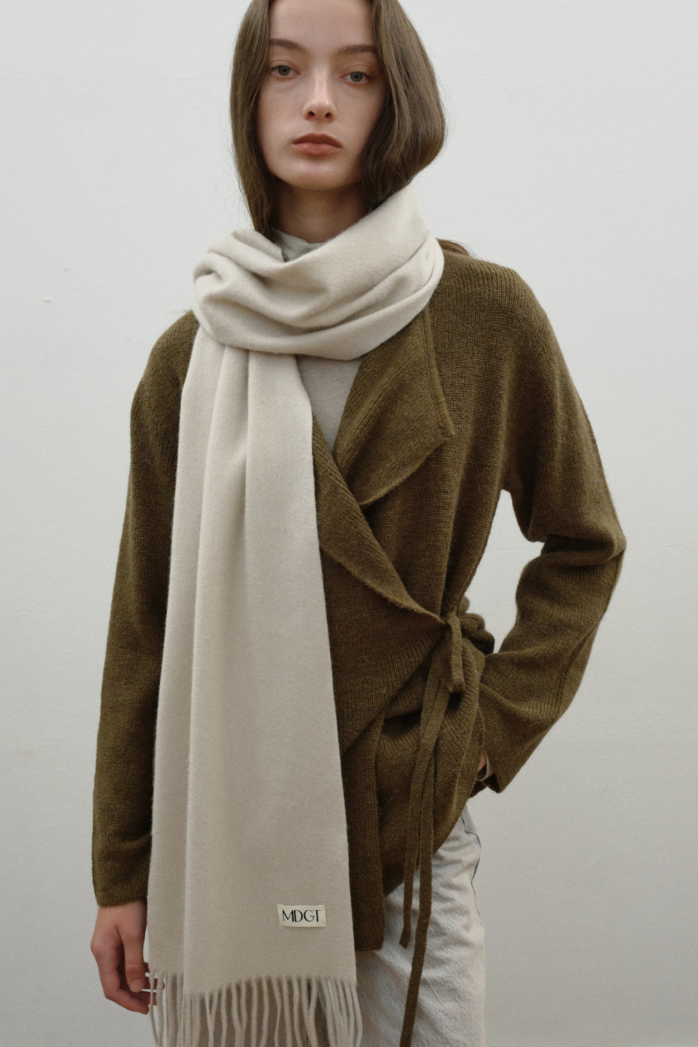 Woven Cashmere Scarf Solid_Ivory