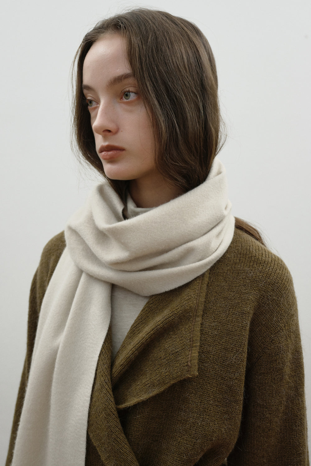 Woven Cashmere Scarf Solid_Ivory