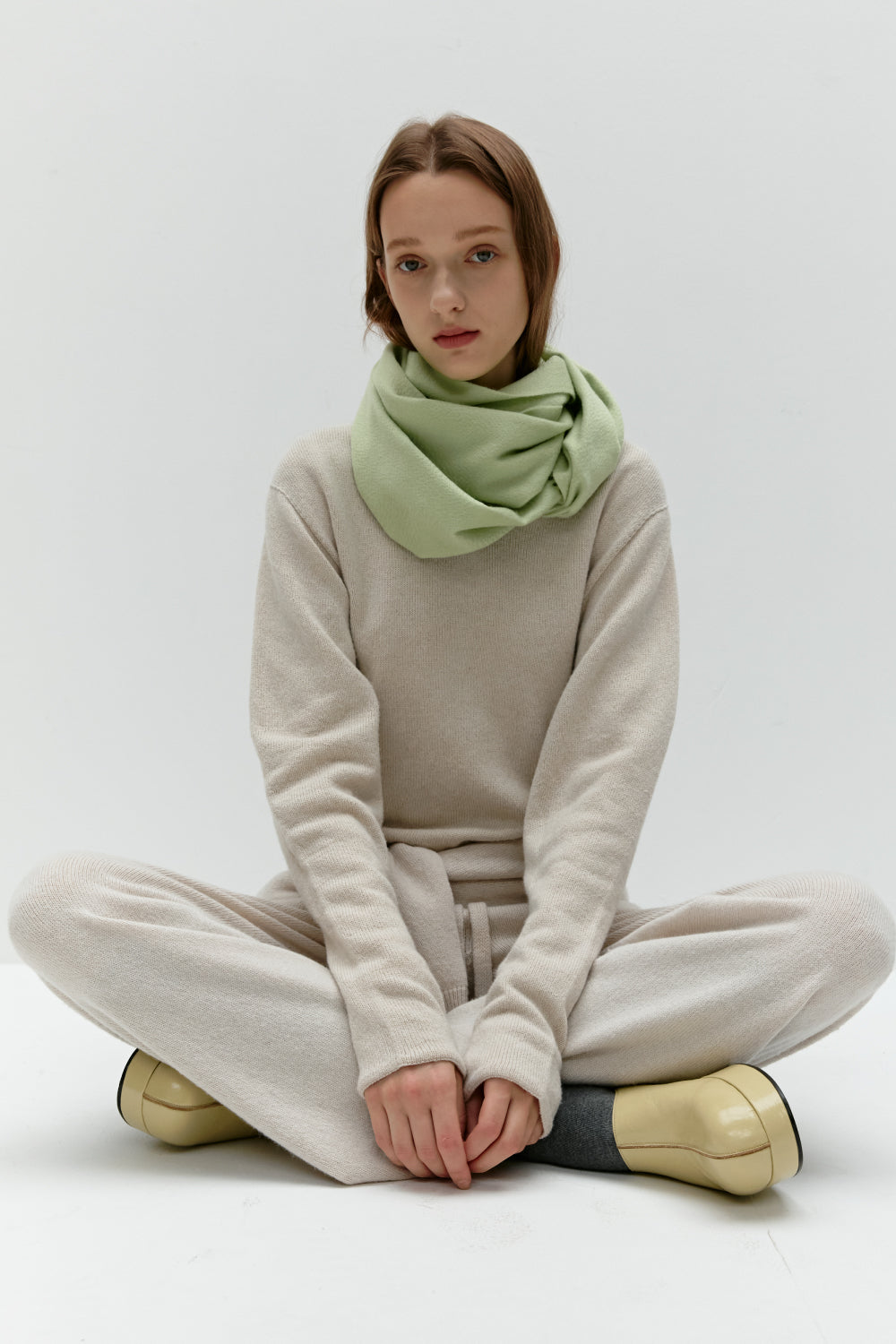 Woven Cashmere Scarf Solid_Light green