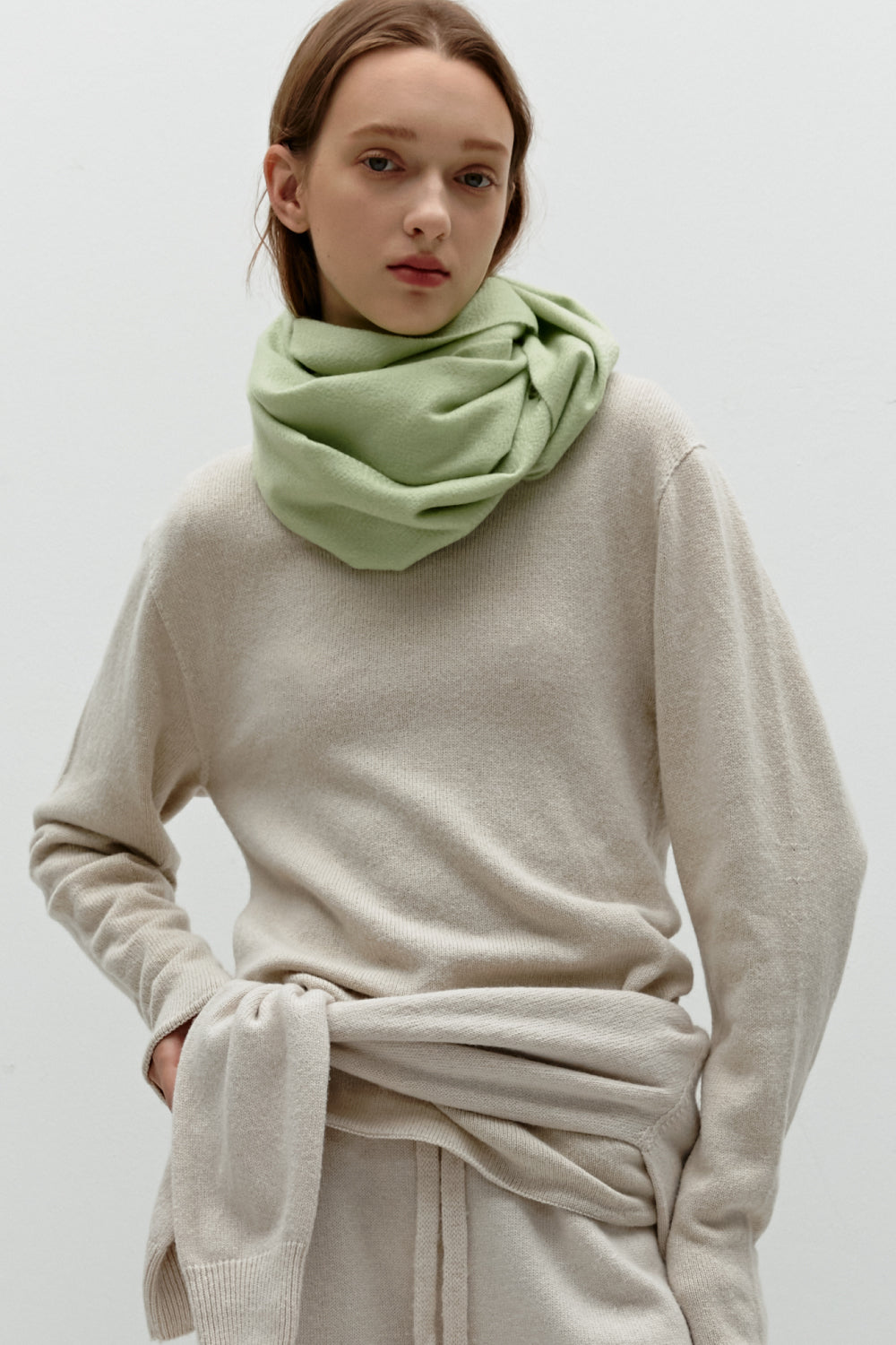 Woven Cashmere Scarf Solid_Light green