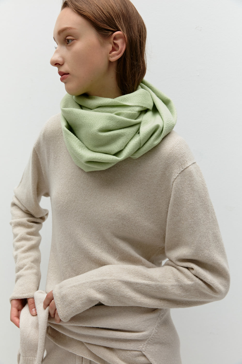 Woven Cashmere Scarf Solid_Light green