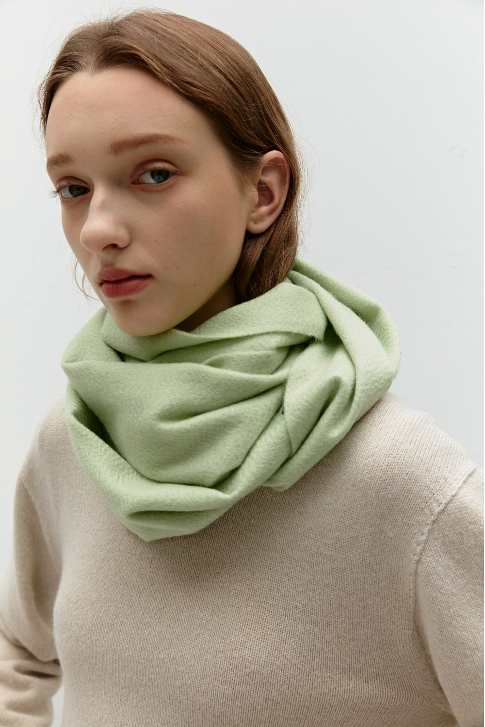 Woven Cashmere Scarf Solid_Light green