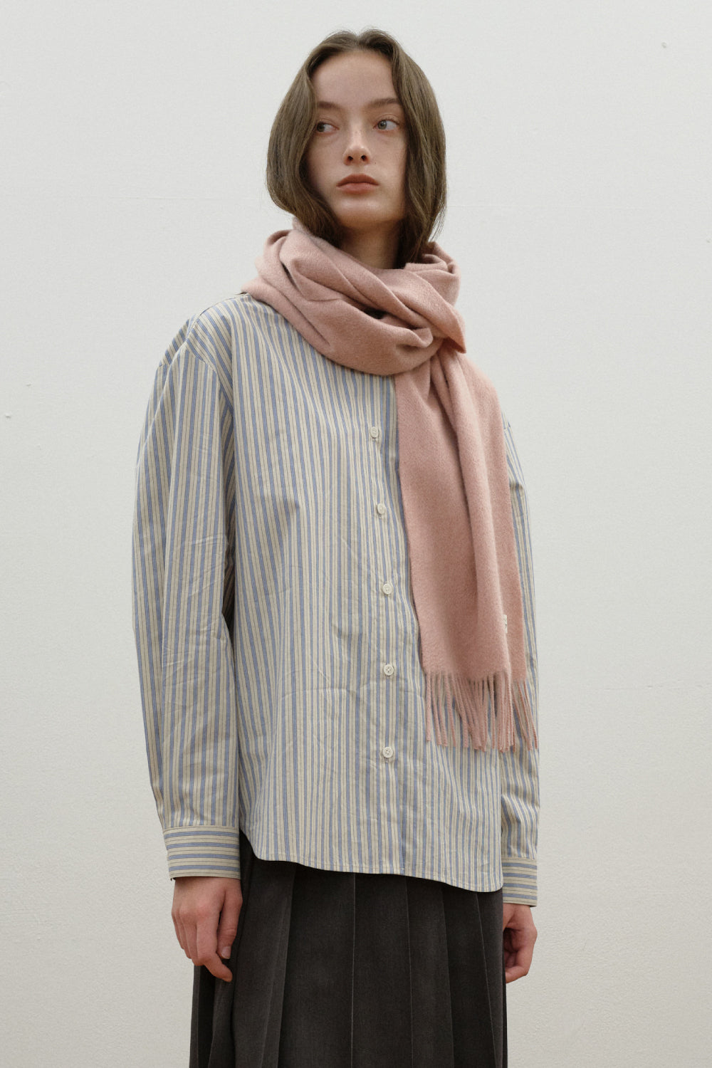 Woven Cashmere Scarf Solid_Rose pink