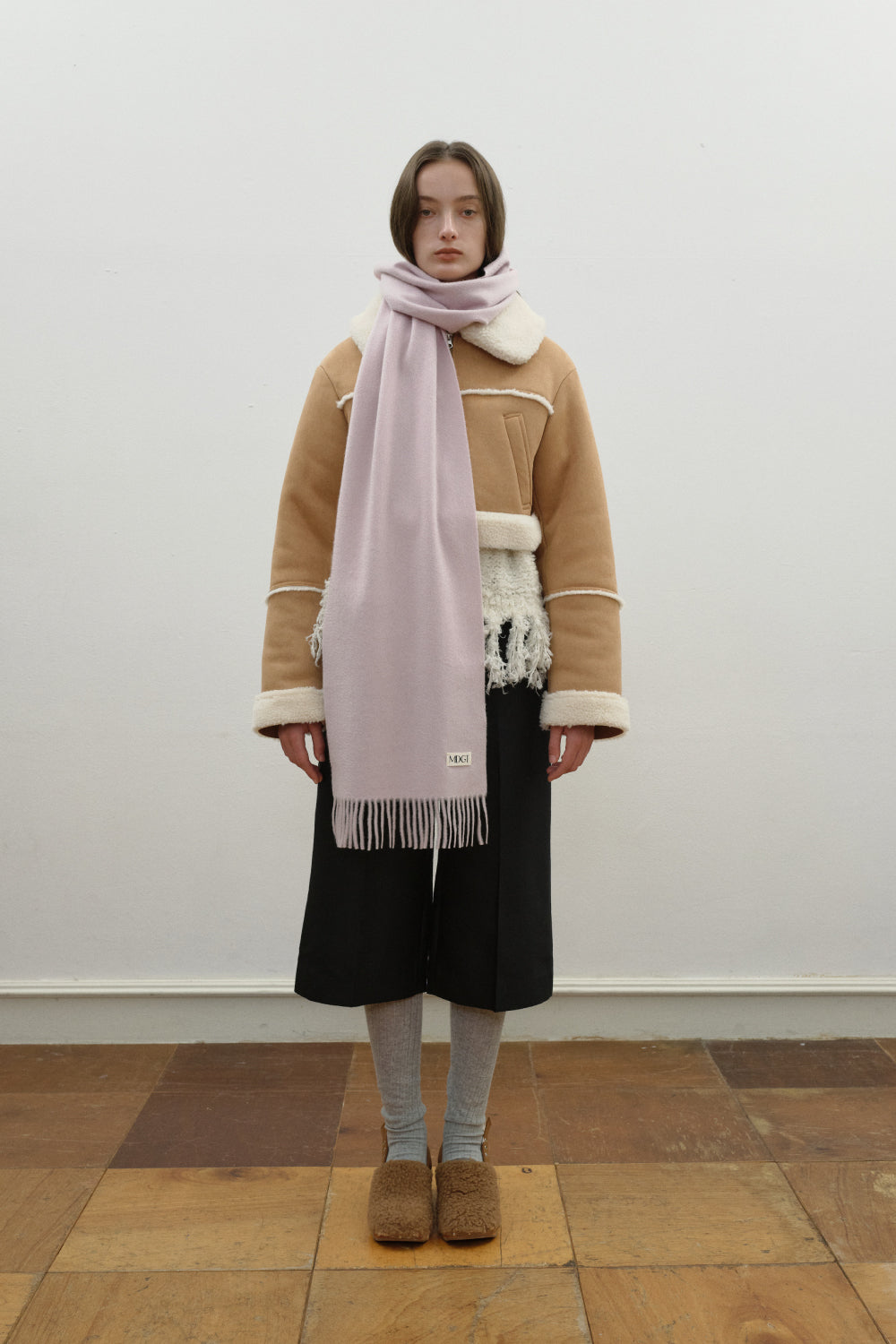 Woven Cashmere Scarf Solid_Smoke pink