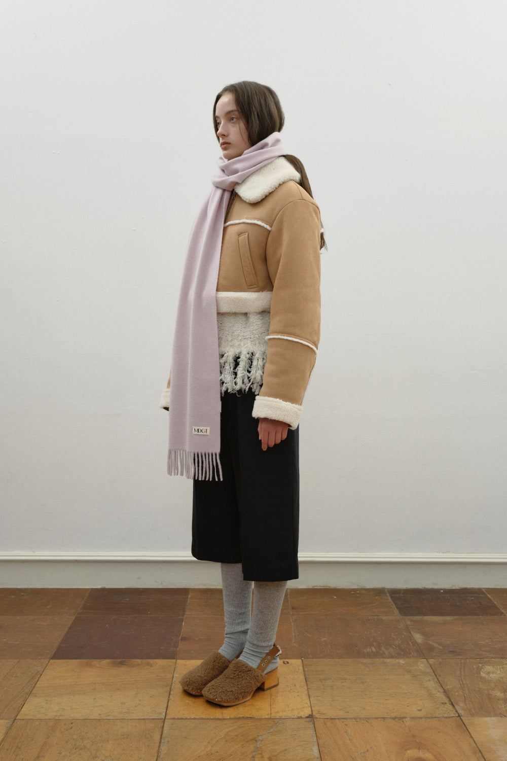 Woven Cashmere Scarf Solid_Smoke pink