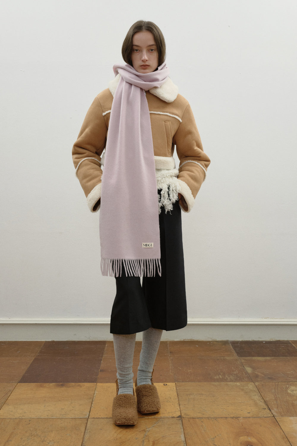 Woven Cashmere Scarf Solid_Smoke pink