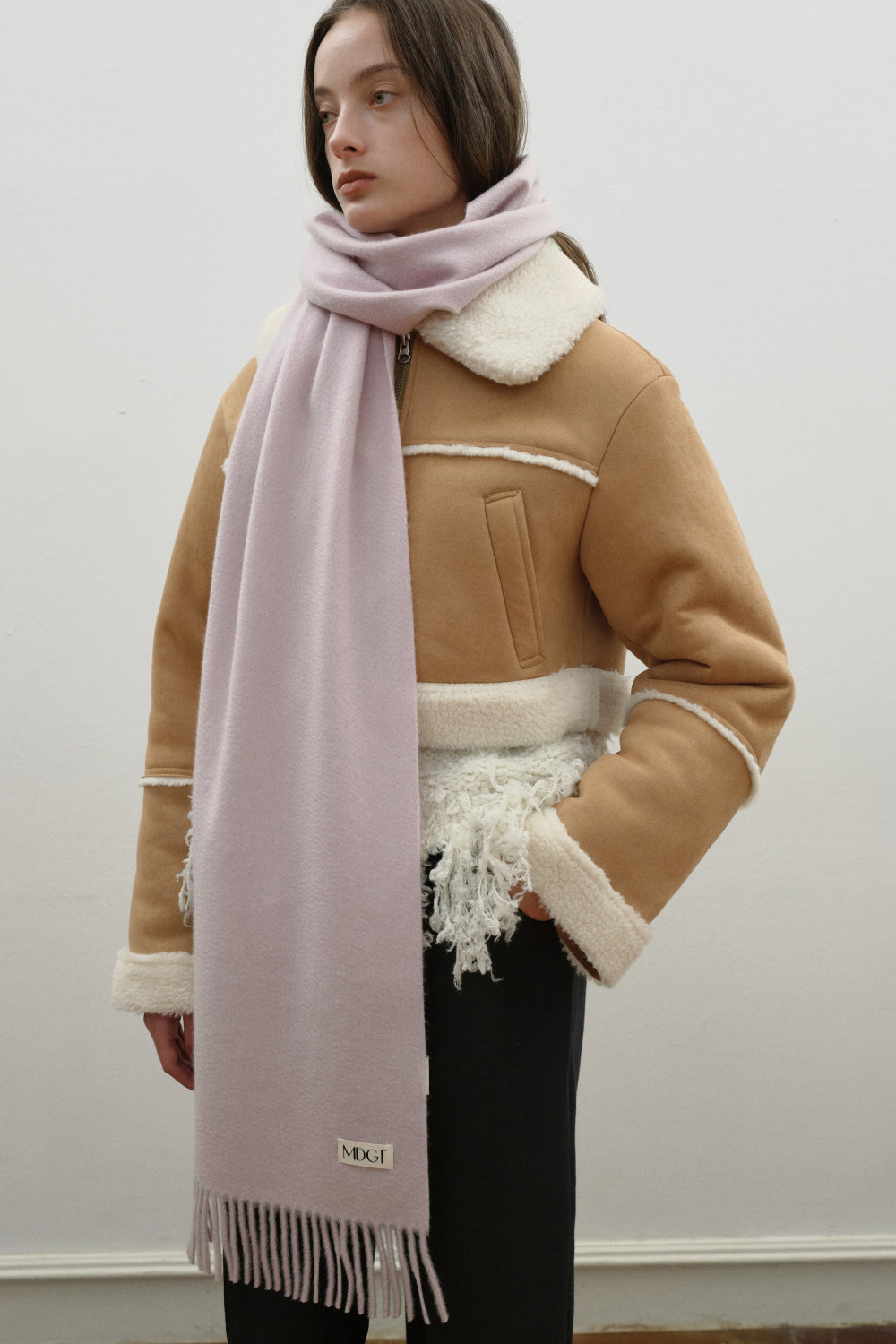 Woven Cashmere Scarf Solid_Smoke pink