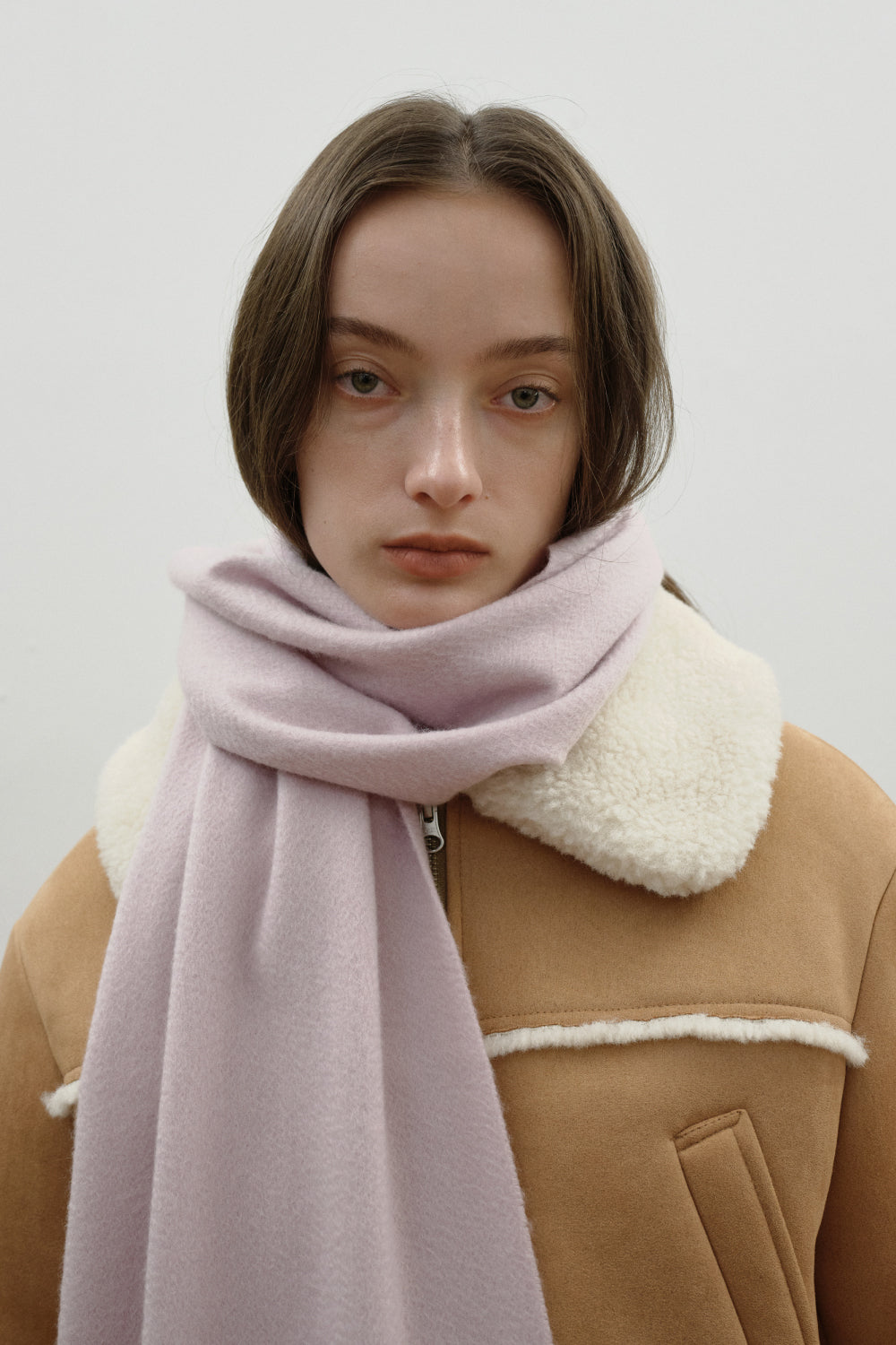 Woven Cashmere Scarf Solid_Smoke pink